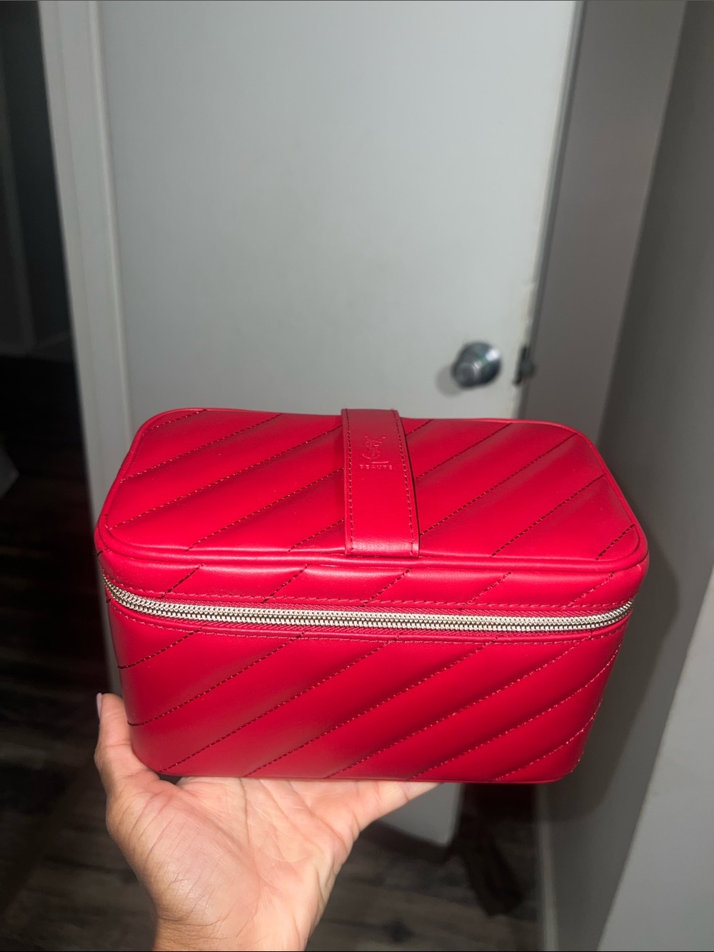 YSL Quilted Red Leather Cosmetic Vanity Case